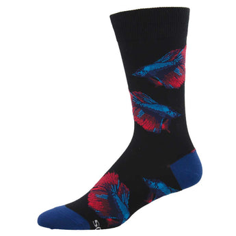 Men's Beta Fish Print, Novelty Dress Socks